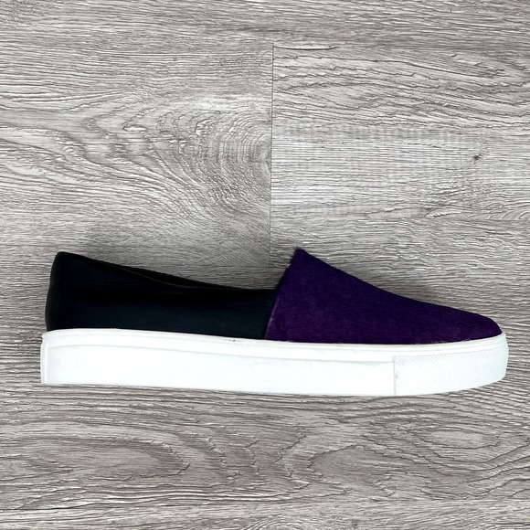 NEW- L'AGENCE *RARE* Calf Hair Leather Slip On Sneakers Black & Purple - Sz 9.5 - Picture 4 of 13